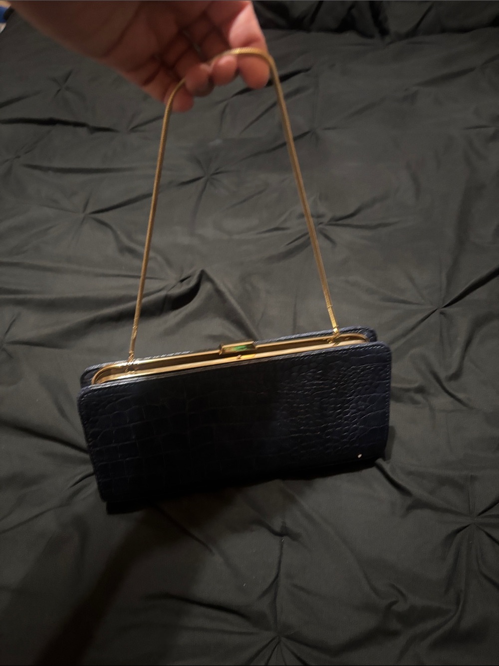 Banana Republic Navy Croc-Embossed Clutch with Gold Chain